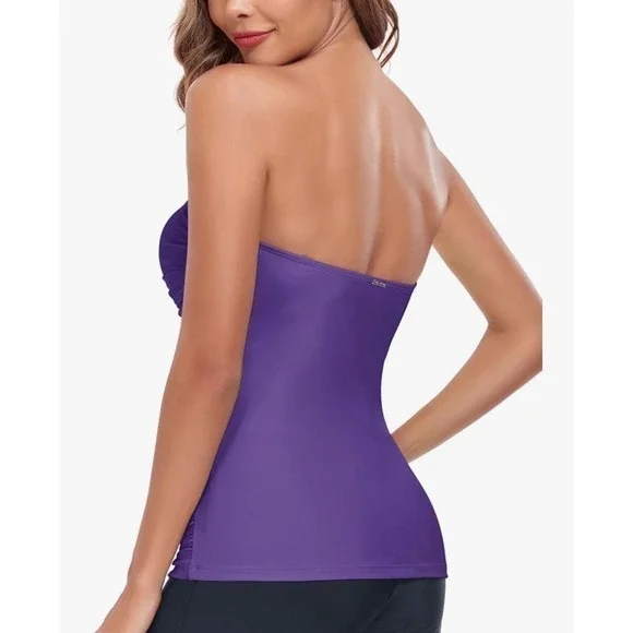 NEW Relleciga Dark Purple Large Ruched Tankini Top‎ Tummy Control - Picture 5 of 9